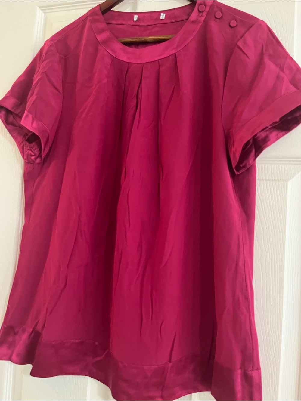 Banana Republic Magenta Satin Short-Sleeve Blouse